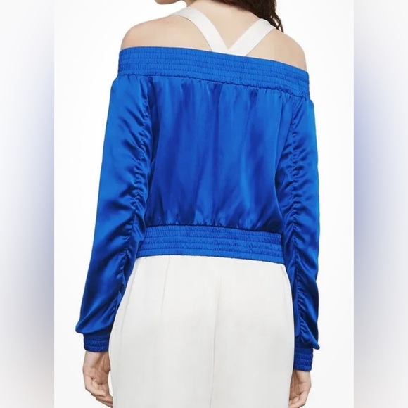 BCBG Color Blocked Satin Off Shoulder Bomber Jacket w/ Pockets Size Small - Picture 6 of 11